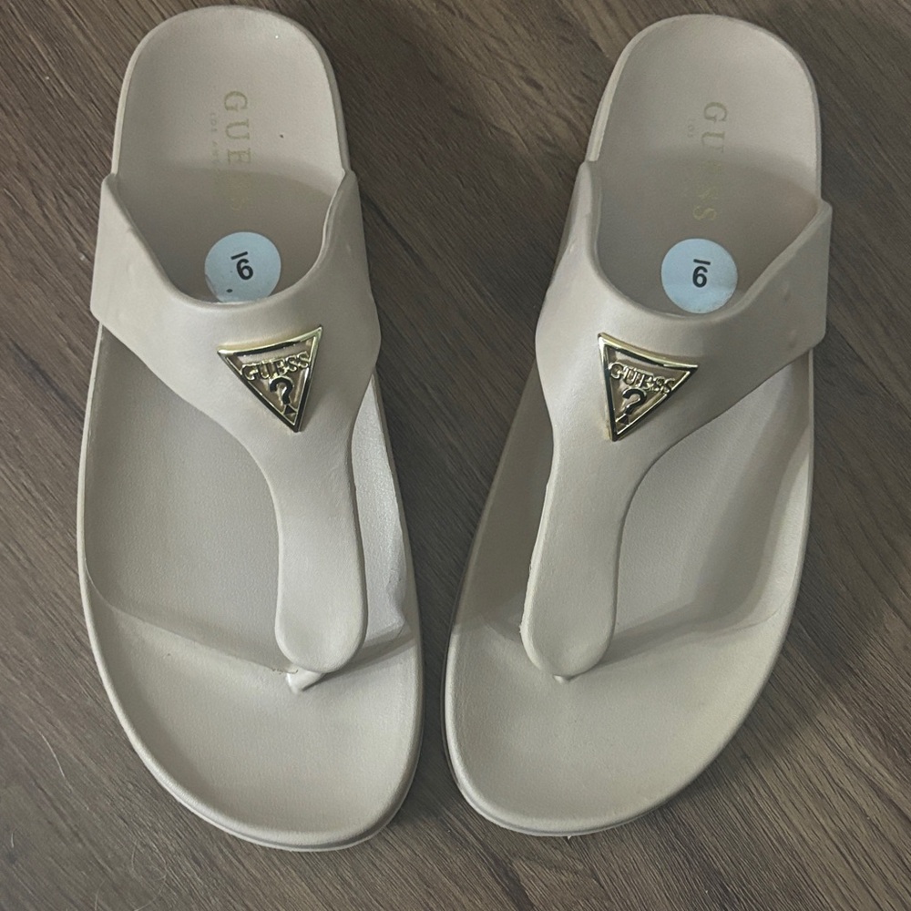 Guess Women's Beige Sandals with Gold Accent